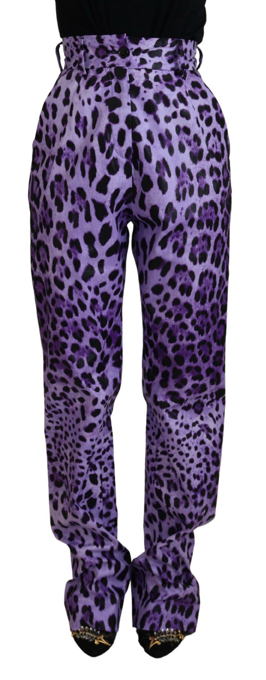 Pantalon taille haute imprimé léopard violet Dolce &amp; Gabbana