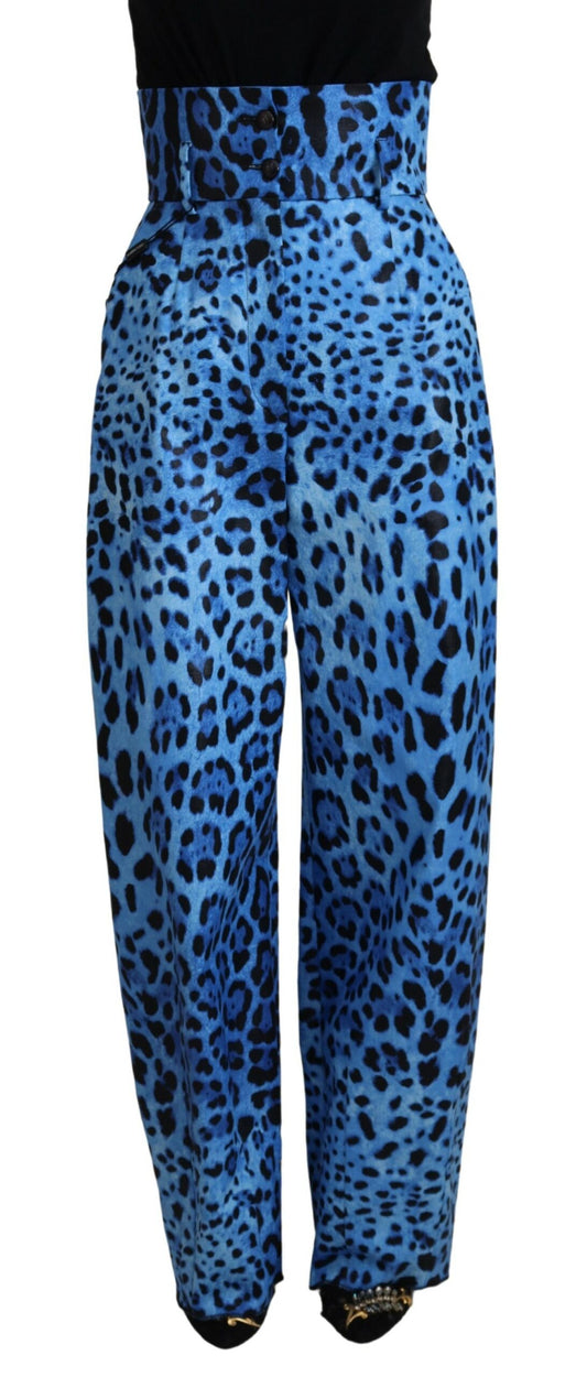 Pantalon taille haute imprimé léopard bleu Dolce &amp; Gabbana
