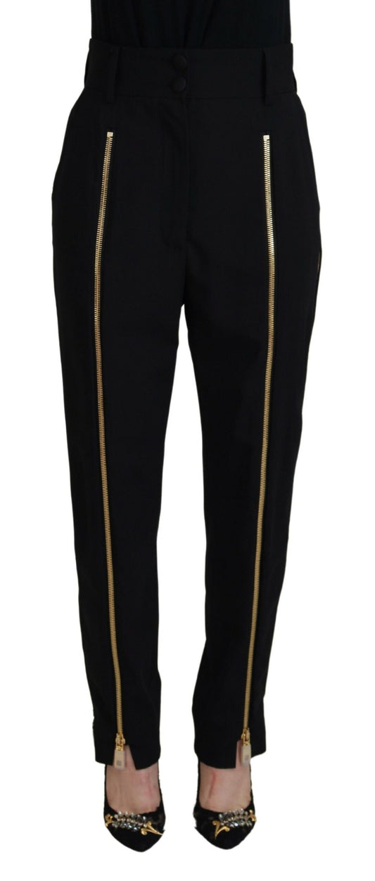 Pantalon fuselé taille haute en laine noire Dolce &amp; Gabbana