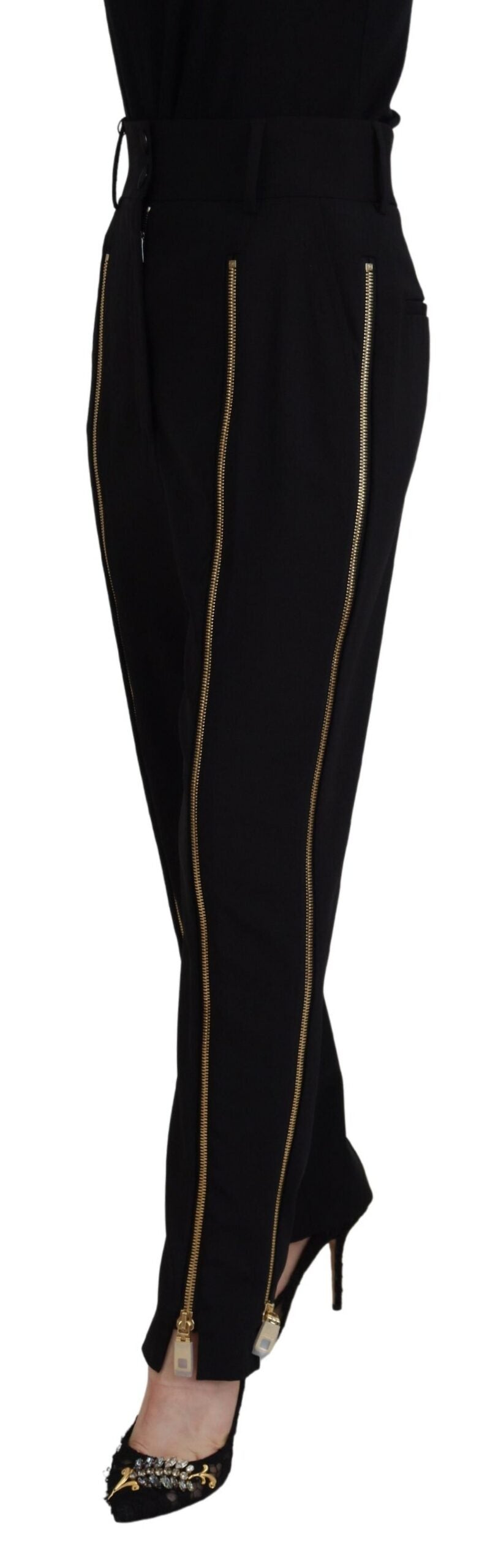 Pantalon fuselé taille haute en laine noire Dolce &amp; Gabbana