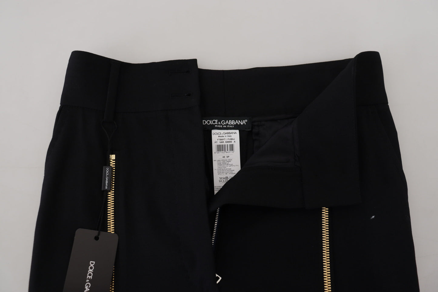 Pantalon fuselé taille haute en laine noire Dolce &amp; Gabbana