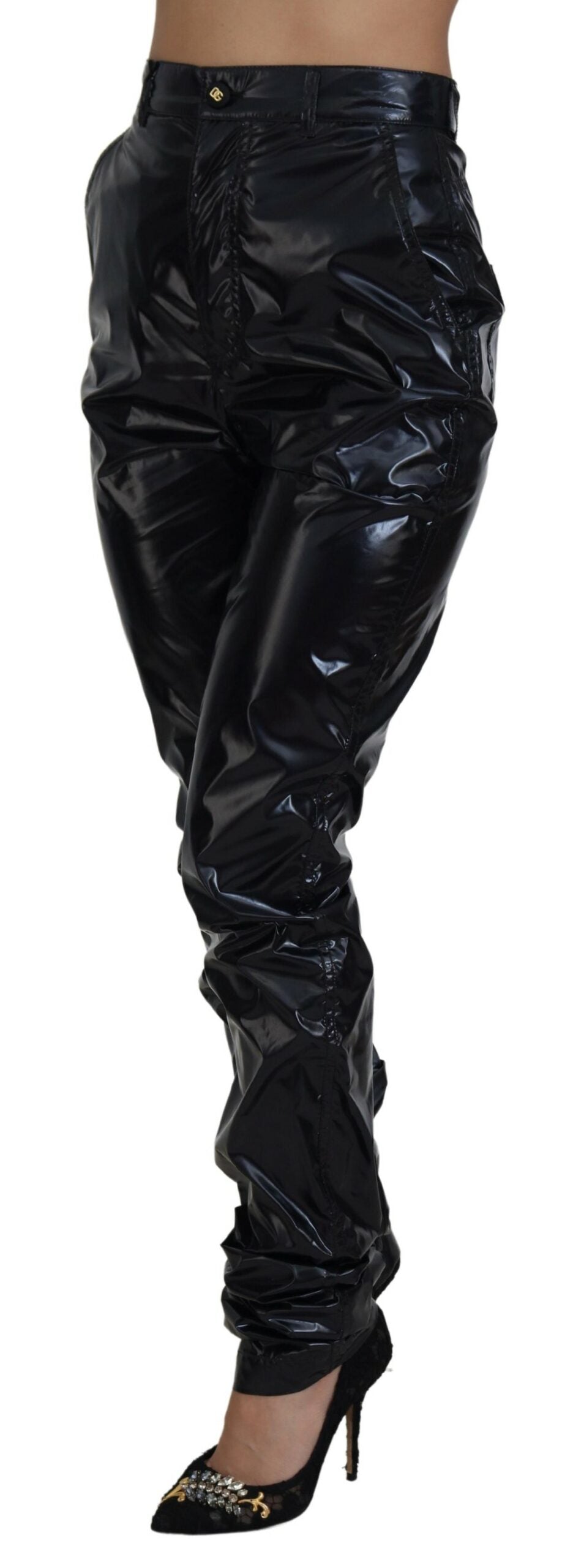 Pantalon skinny taille haute en nylon noir Dolce &amp; Gabbana