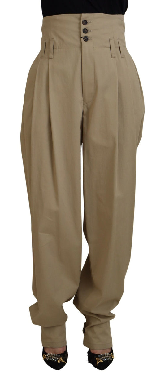 Pantalon fuselé taille haute en coton marron Dolce &amp; Gabbana