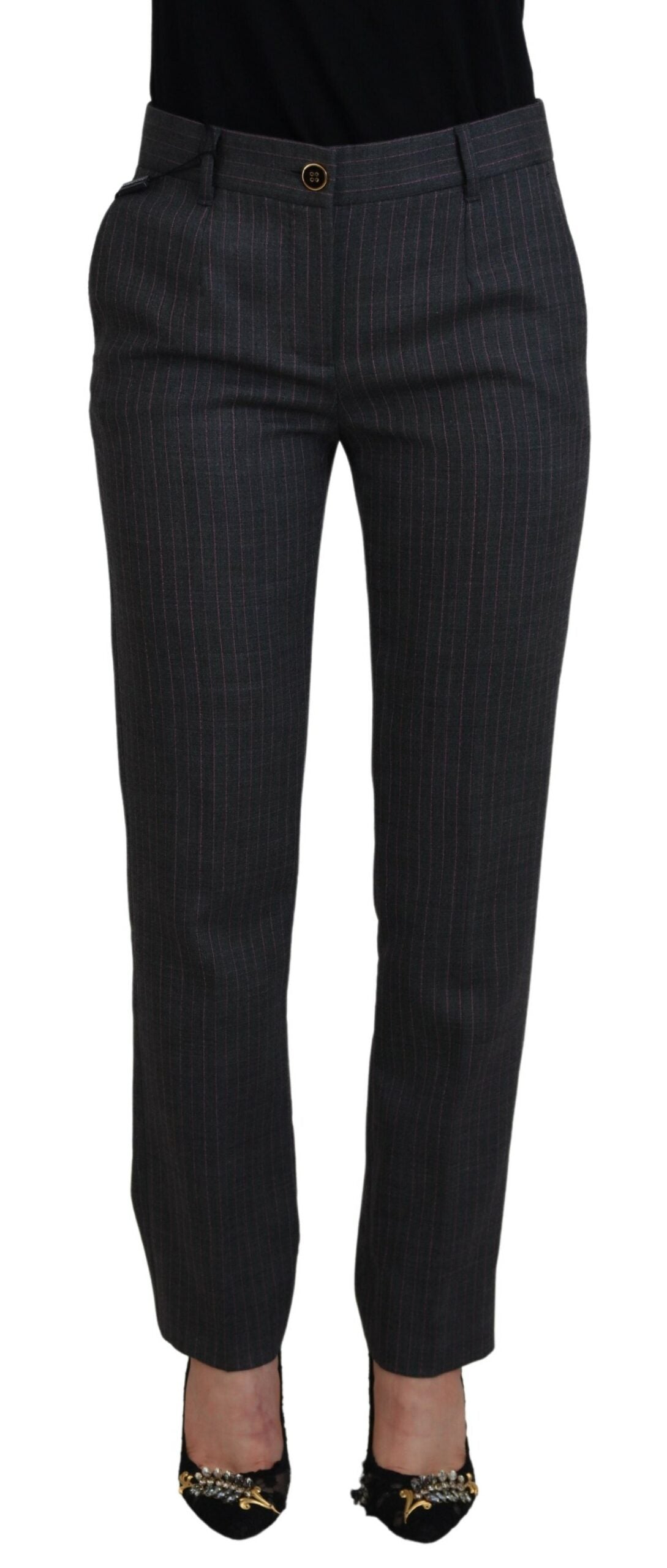 Pantalon fuselé en laine à rayures grises Dolce &amp; Gabbana pour femme