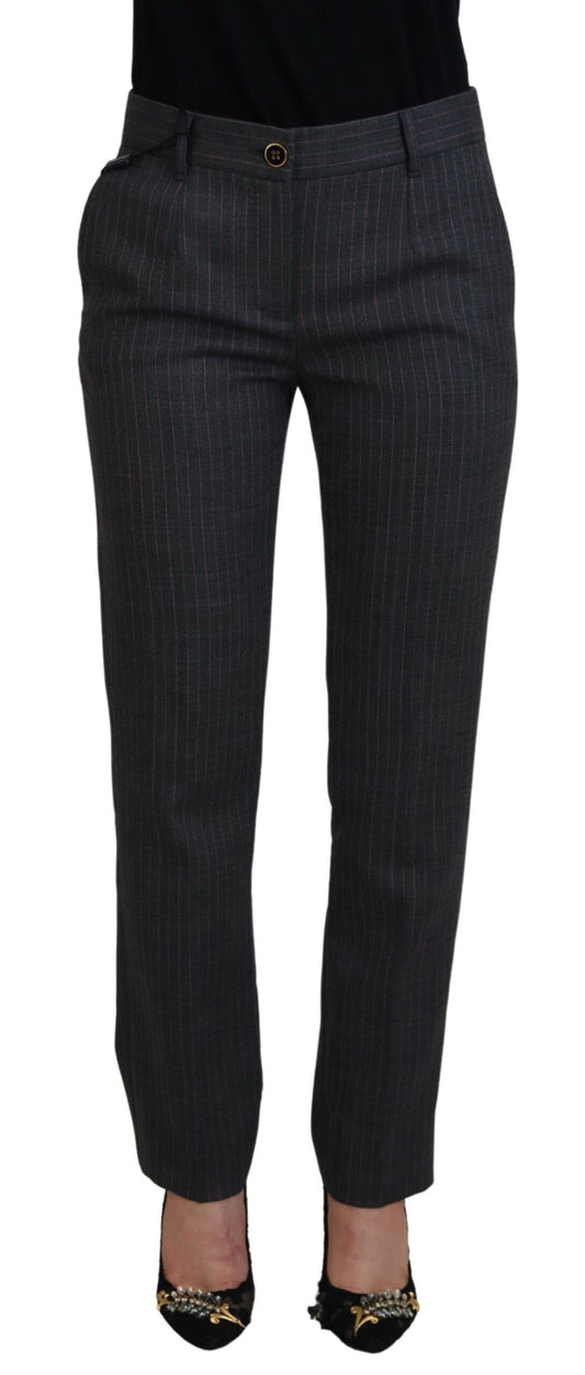 Pantalon fuselé en laine à rayures grises Dolce &amp; Gabbana pour femme