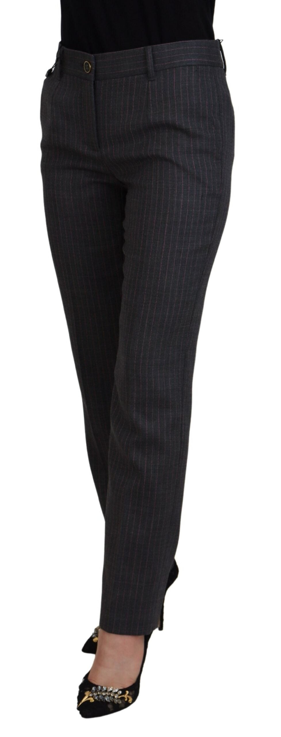 Pantalon fuselé en laine à rayures grises Dolce &amp; Gabbana pour femme