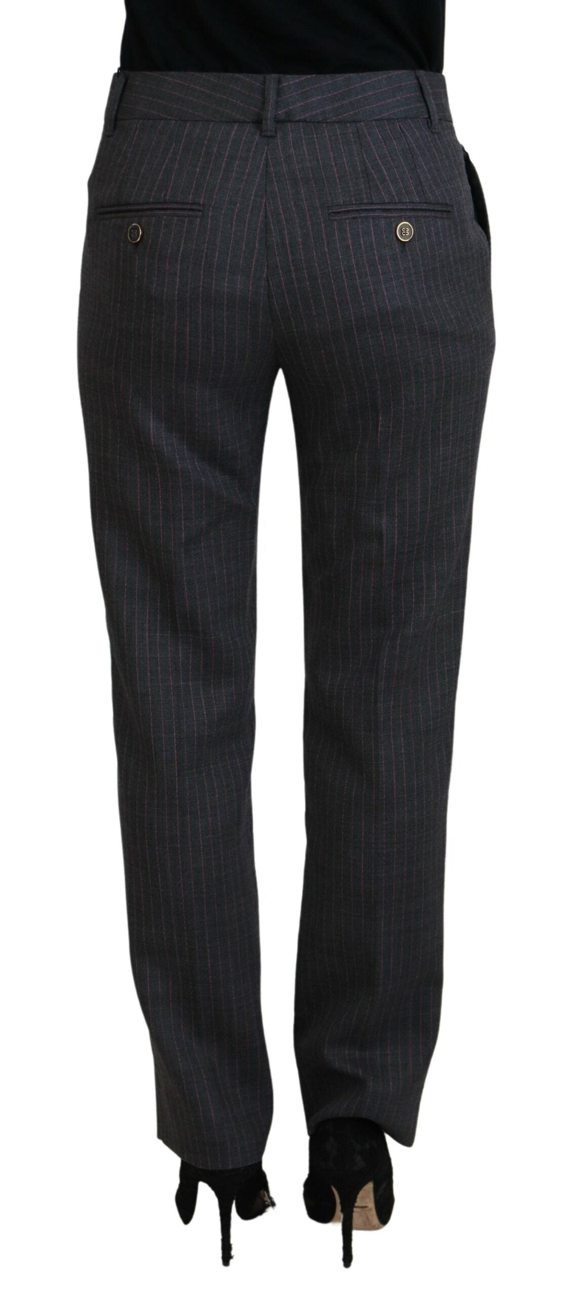 Pantalon fuselé en laine à rayures grises Dolce &amp; Gabbana pour femme