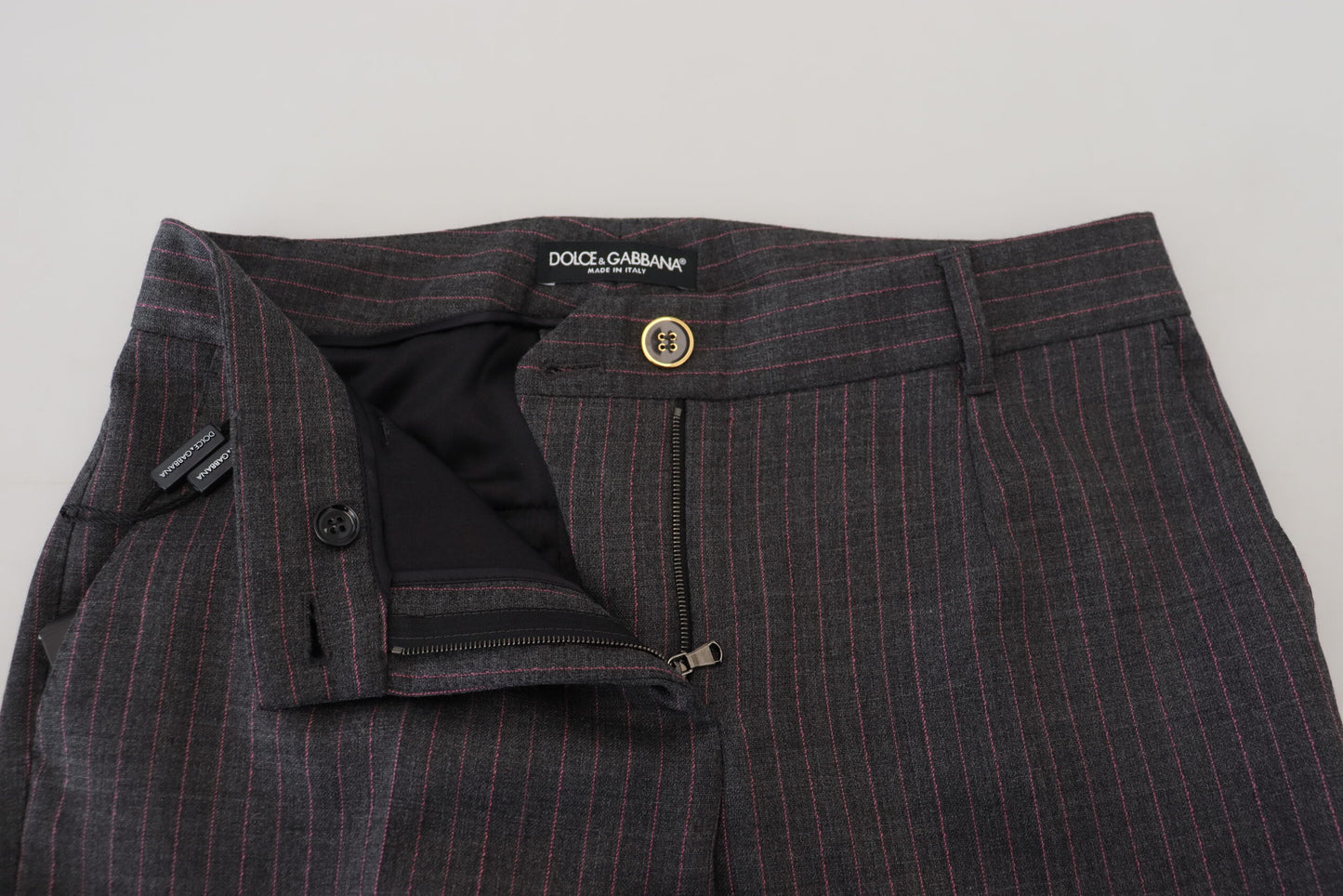 Pantalon fuselé en laine à rayures grises Dolce &amp; Gabbana pour femme