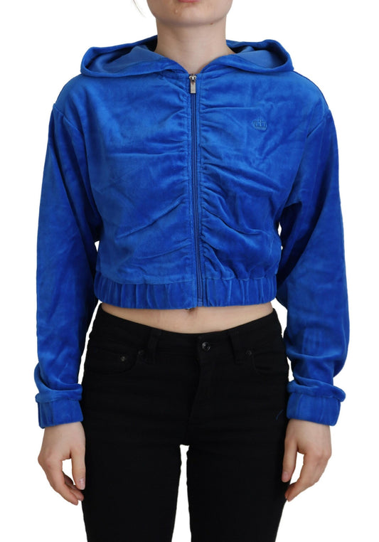 Sweat-shirt court à capuche et fermeture éclair en coton bleu Juicy Couture