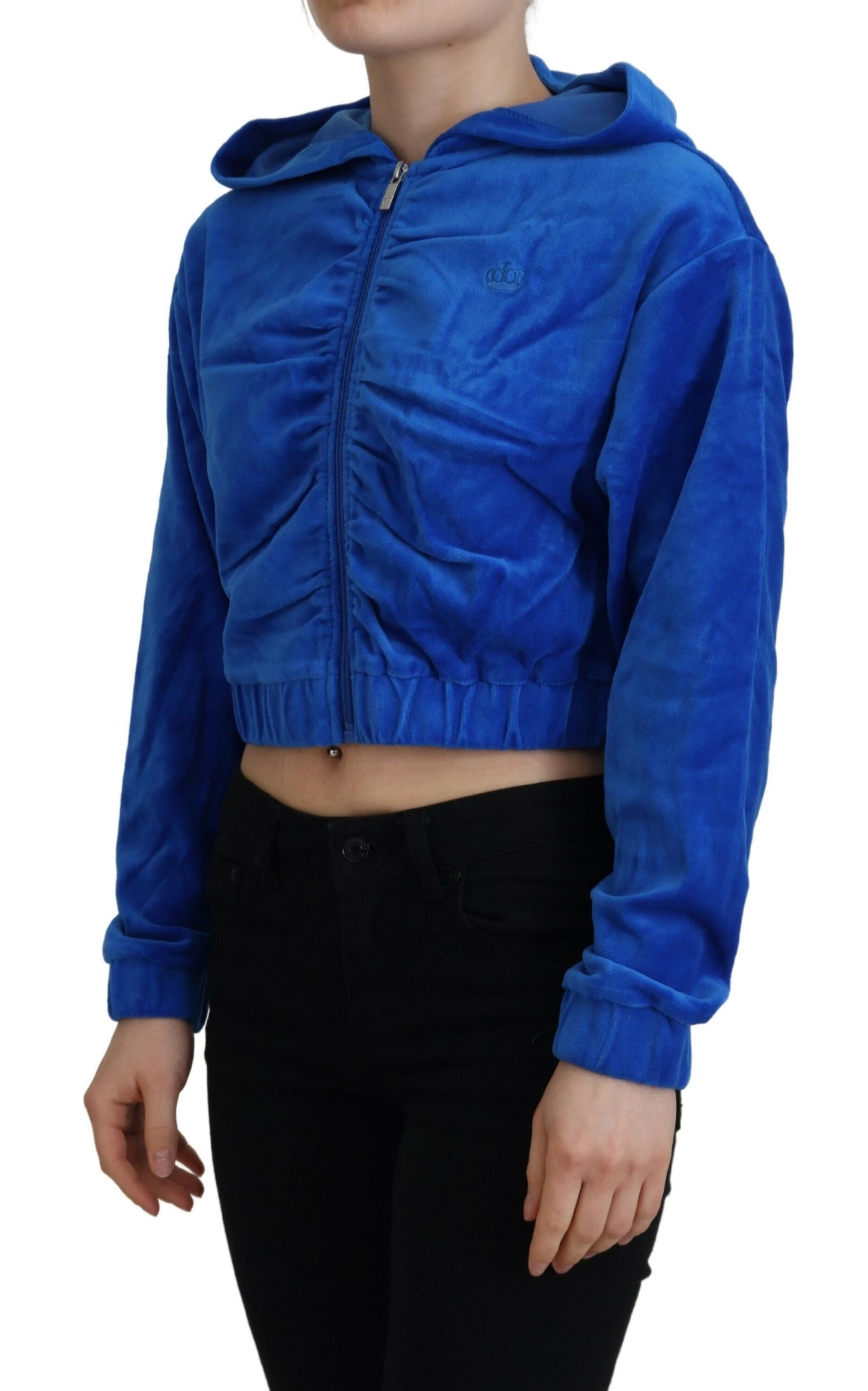 Sweat-shirt court à capuche et fermeture éclair en coton bleu Juicy Couture