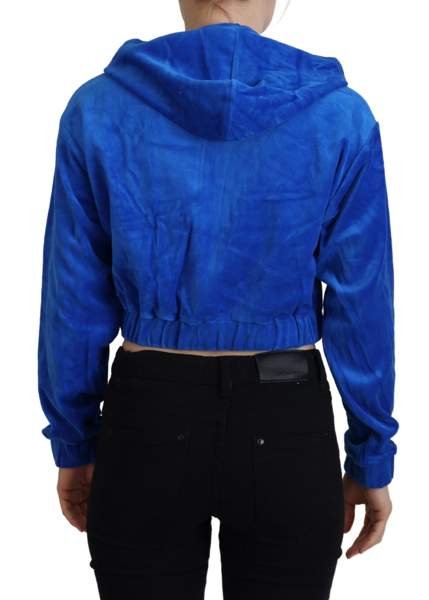 Sweat-shirt court à capuche et fermeture éclair en coton bleu Juicy Couture