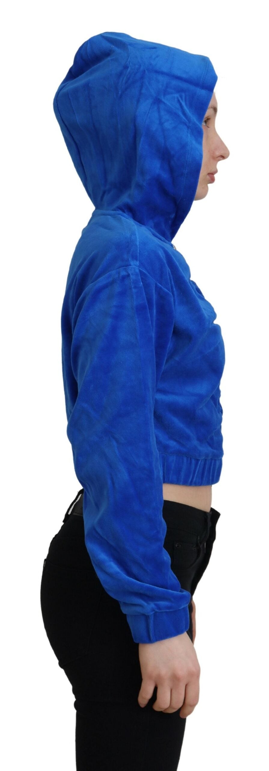 Sweat-shirt court à capuche et fermeture éclair en coton bleu Juicy Couture