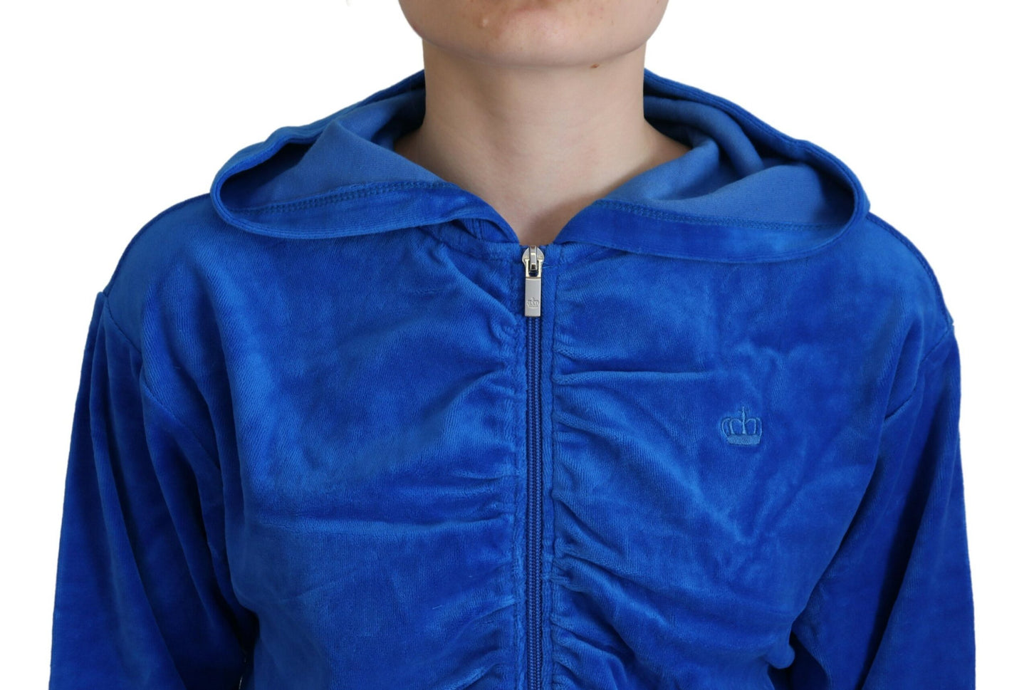 Sweat-shirt court à capuche et fermeture éclair en coton bleu Juicy Couture