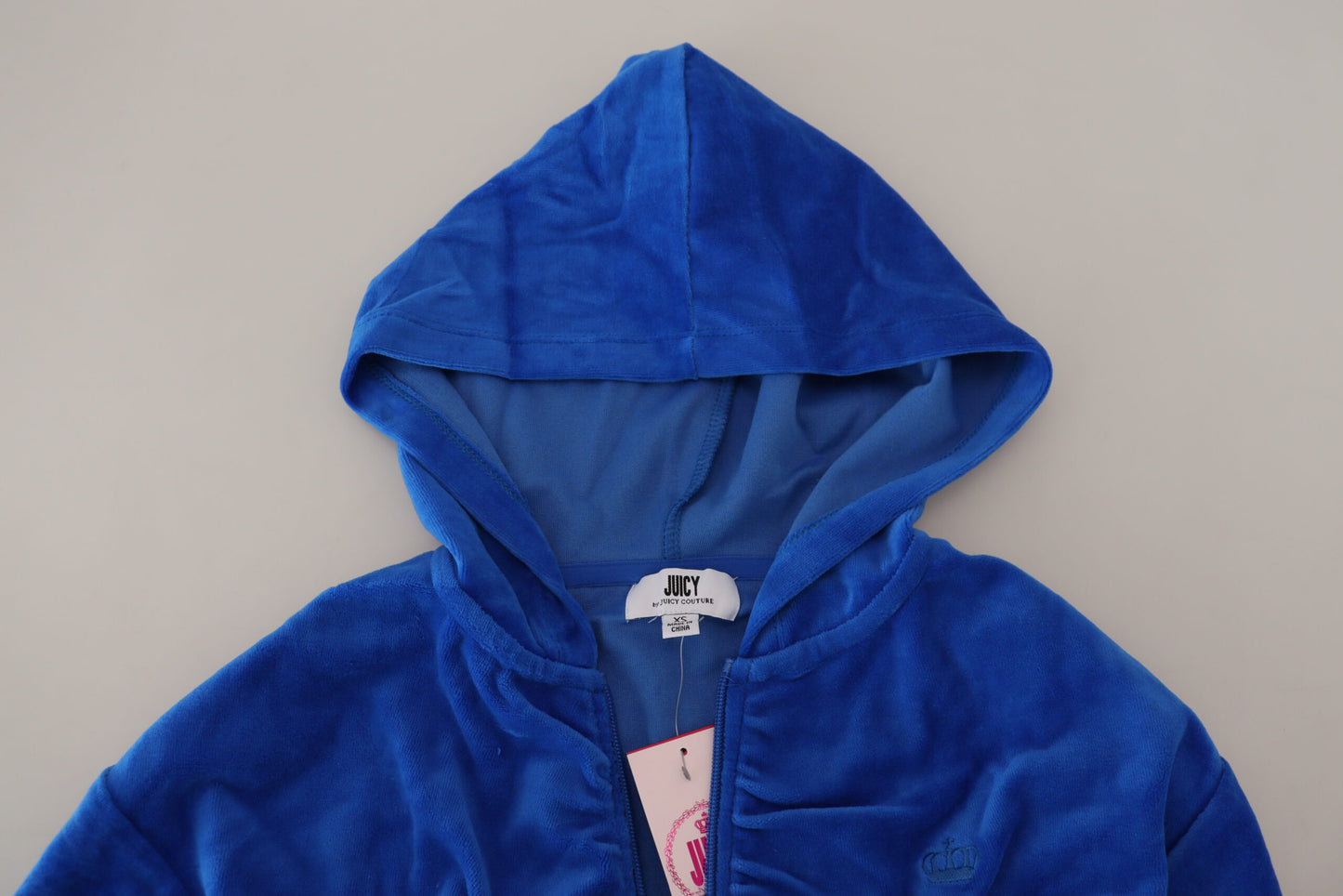 Sweat-shirt court à capuche et fermeture éclair en coton bleu Juicy Couture