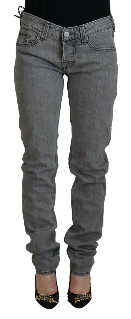 Étiquette d'entretien : jean skinny décontracté en coton délavé gris pour femme