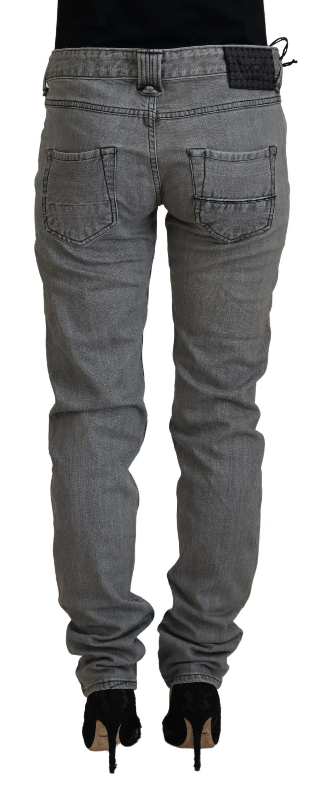 Pflegeetikett Grau gewaschene Baumwolle Skinny Damen Casual Denim Jeans