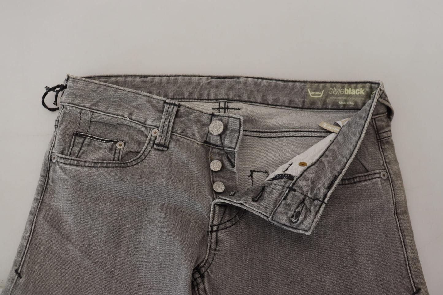 Pflegeetikett Grau gewaschene Baumwolle Skinny Damen Casual Denim Jeans