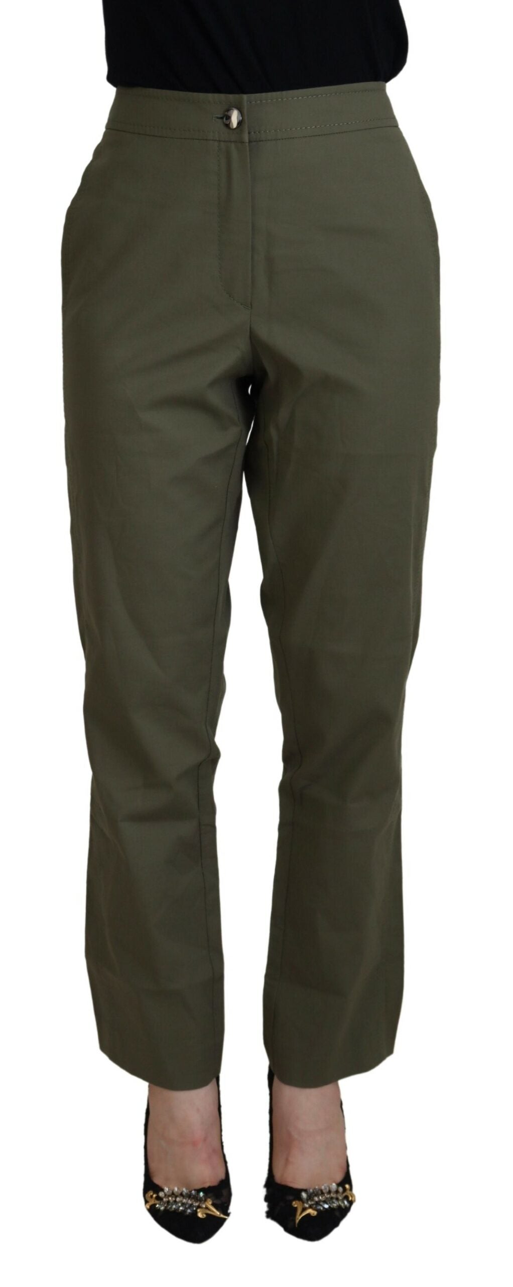 Pantalon fuselé taille haute en coton vert LAUREL pour femme