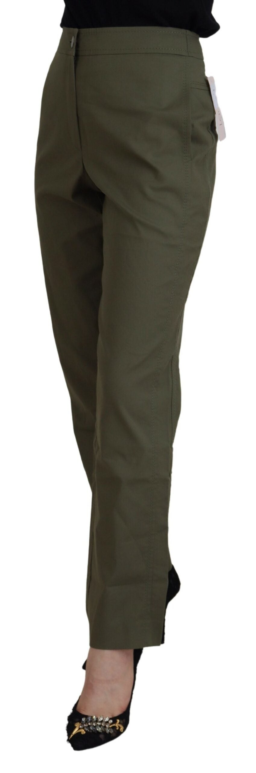 Pantalon fuselé taille haute en coton vert LAUREL pour femme
