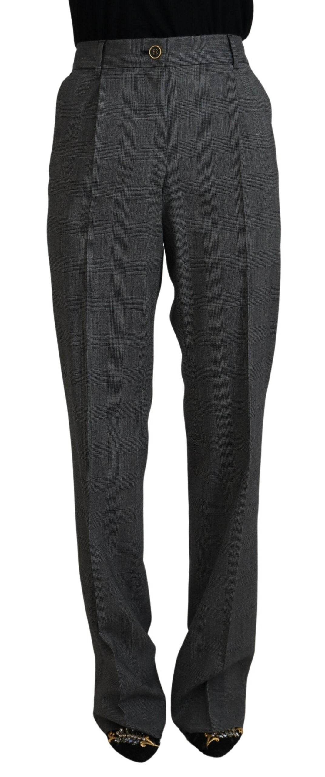Dolce &amp; Gabbana Graue Wollhose mit hoher Taille für Damen