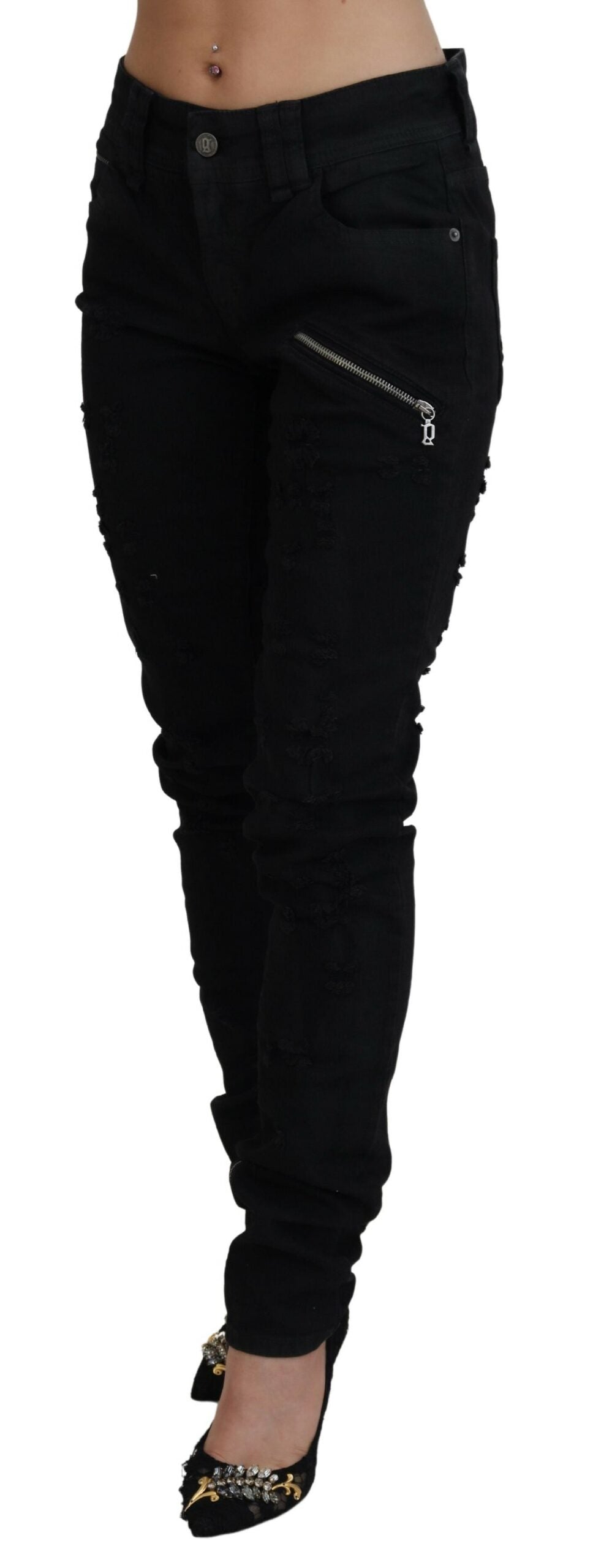 Jean slim taille moyenne en coton noir John Galliano