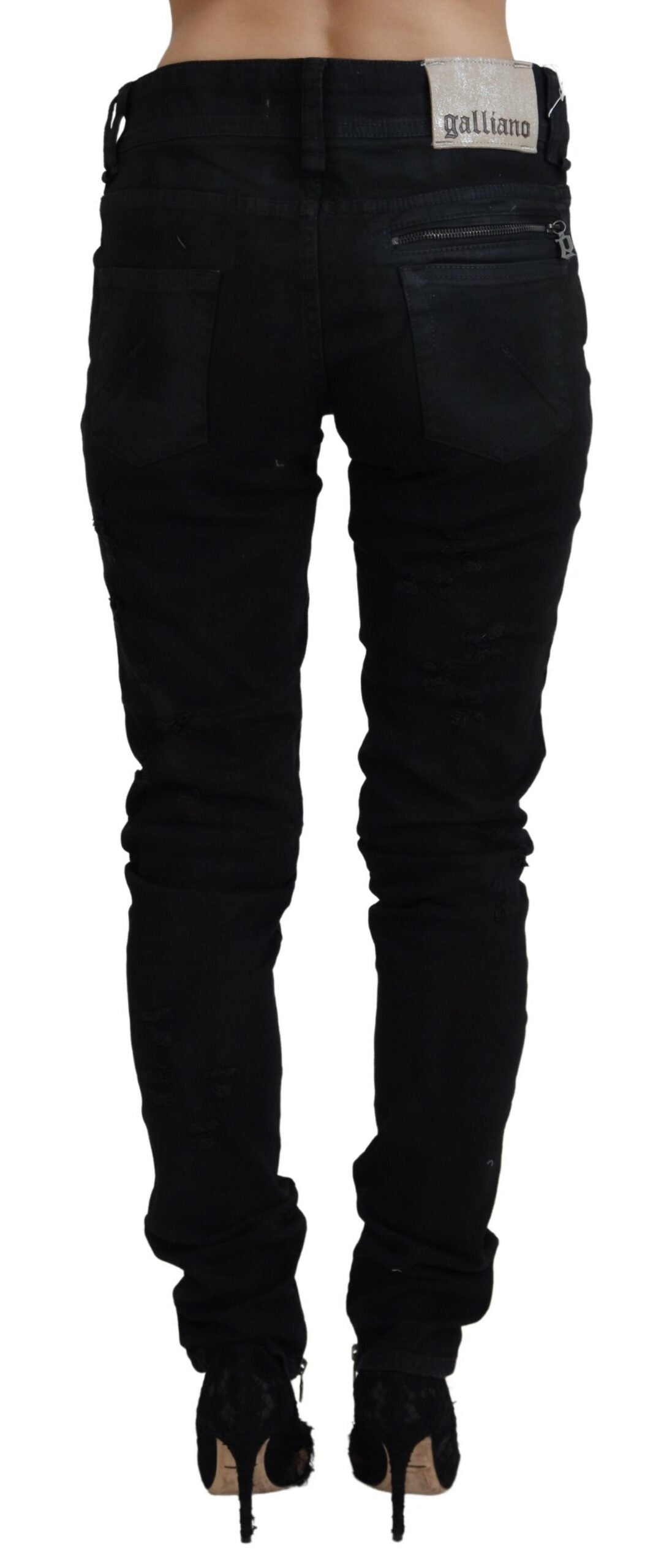 Jean slim taille moyenne en coton noir John Galliano