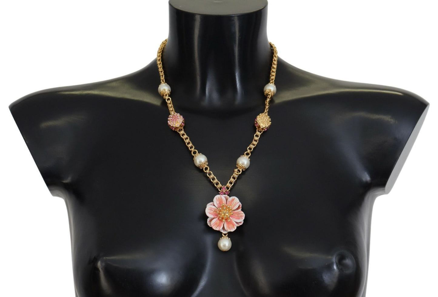 Collier Dolce &amp; Gabbana doré orné de cristaux floraux roses