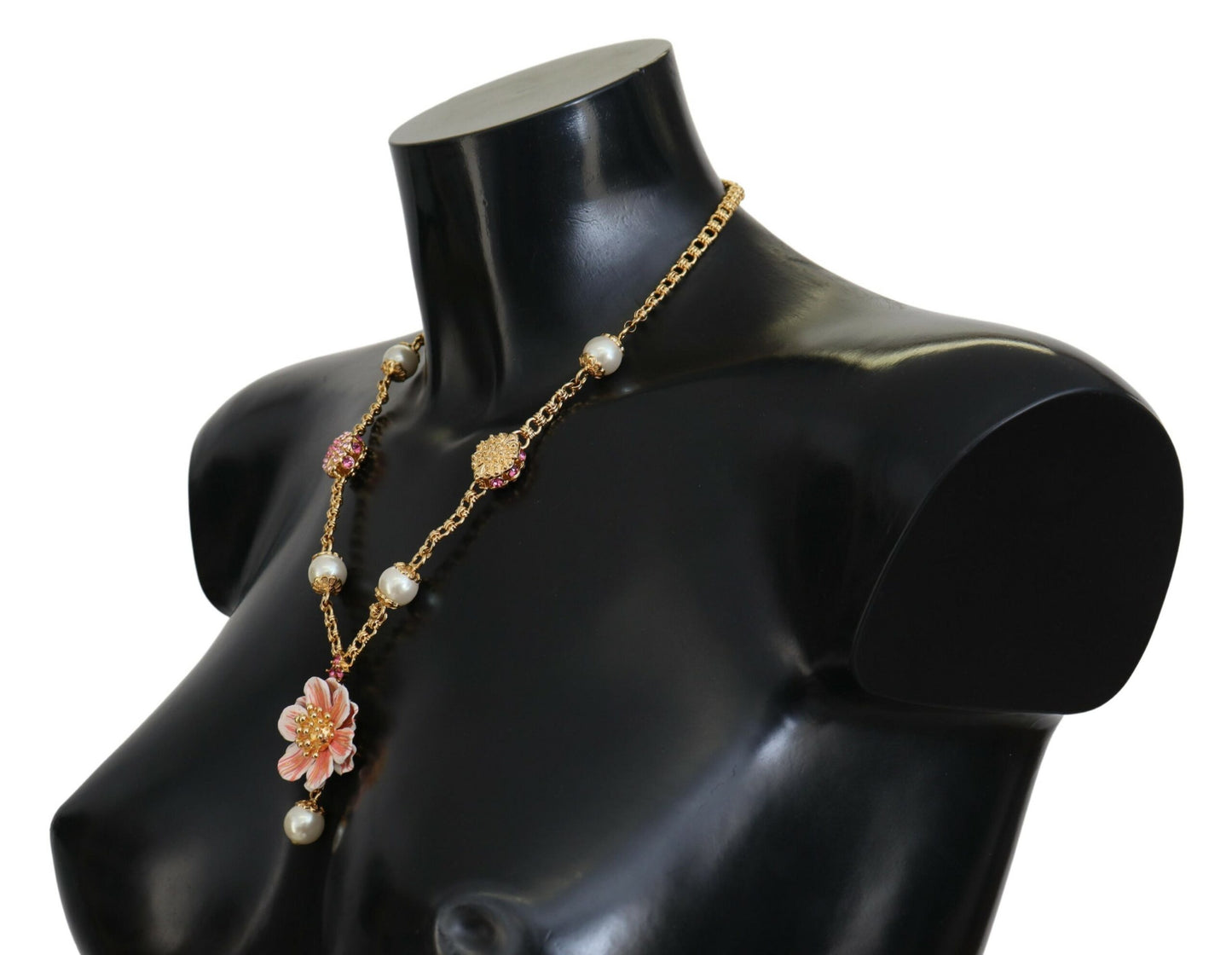 Collier Dolce &amp; Gabbana doré orné de cristaux floraux roses