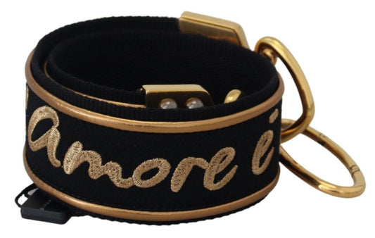 Sac à bandoulière en laiton imprimé logo Dolce &amp; Gabbana noir et doré