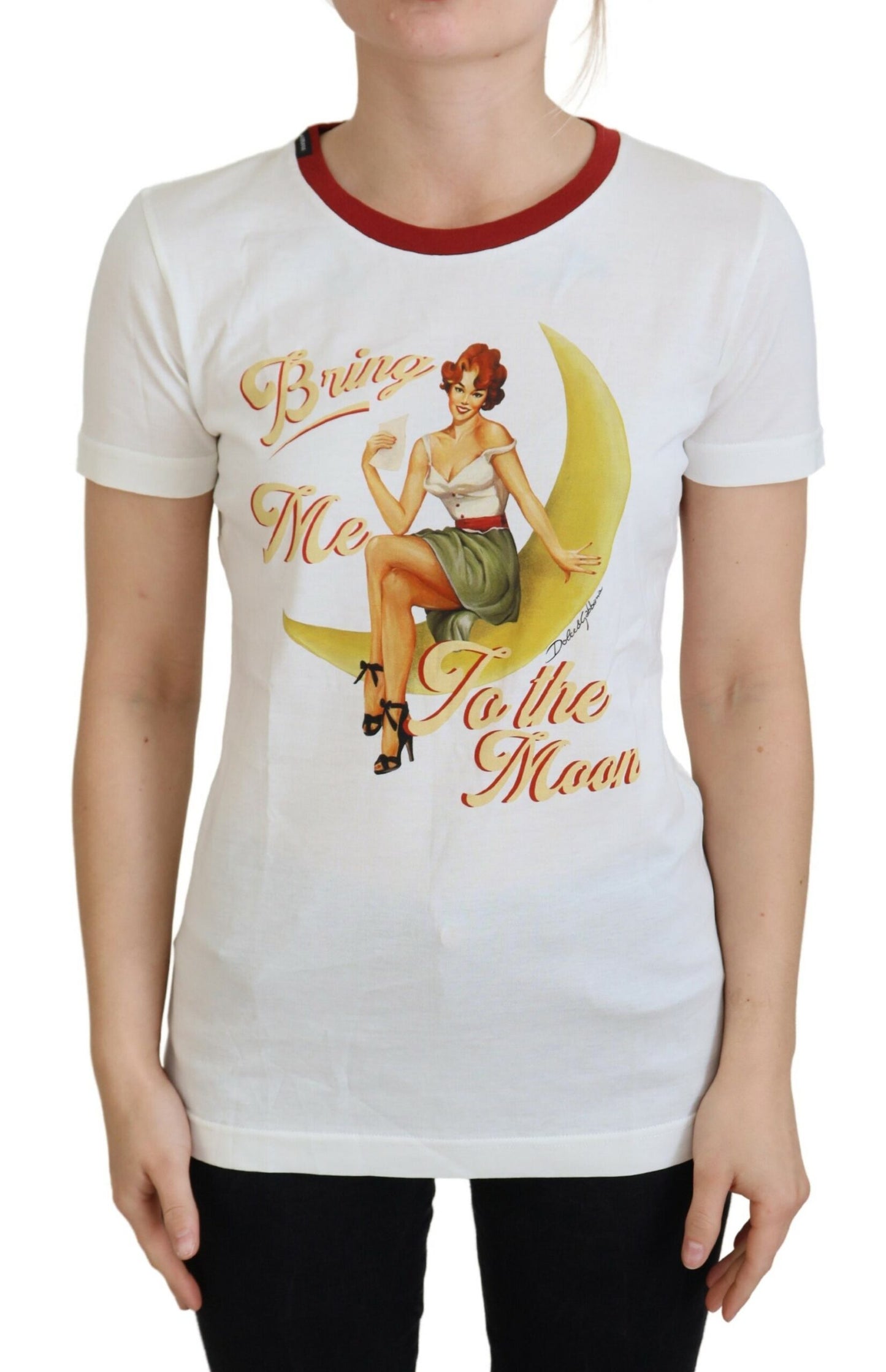 Dolce &amp; Gabbana – Weißes, bedrucktes Pullover-Oberteil mit kurzen Ärmeln