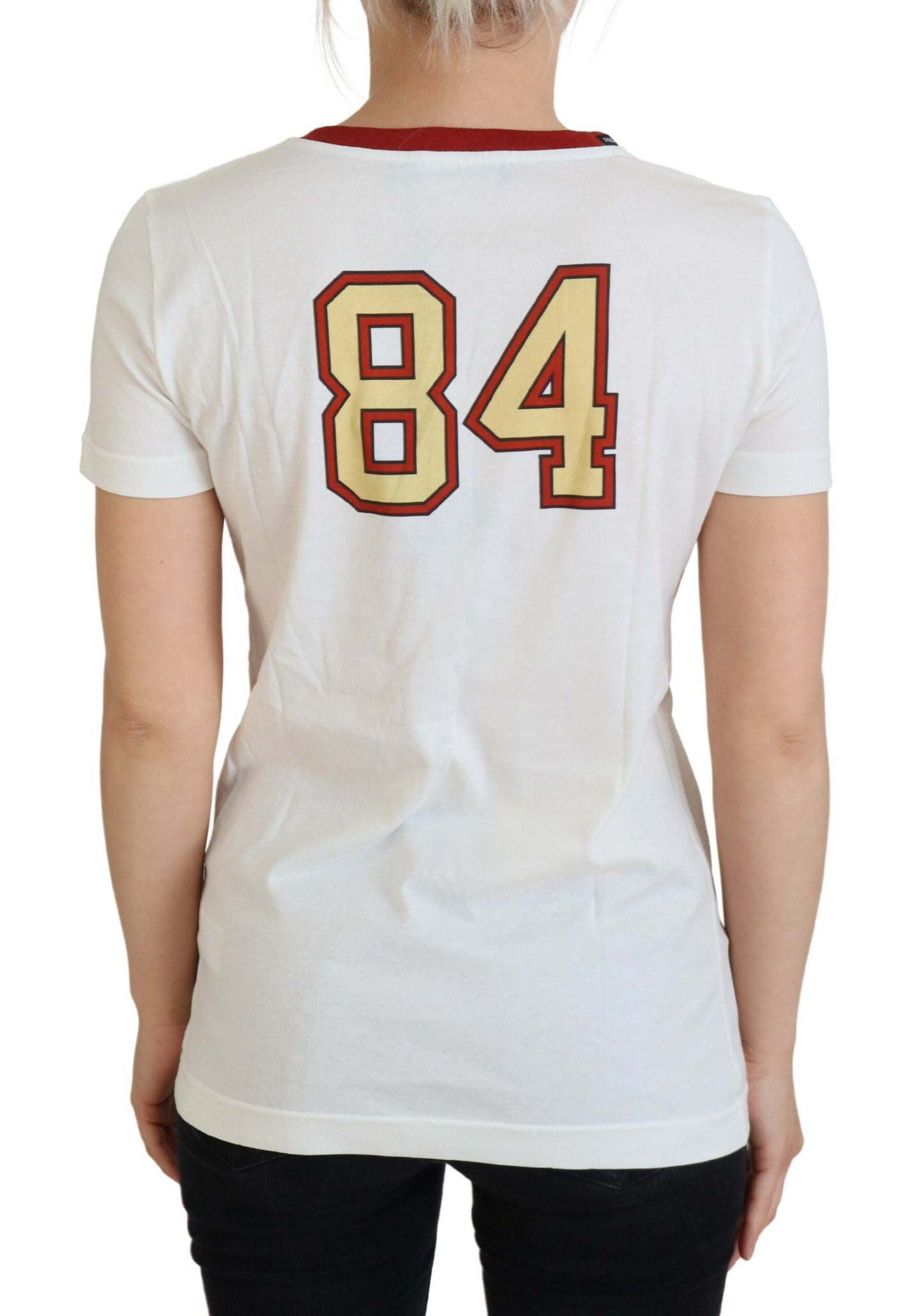 Dolce &amp; Gabbana – Weißes, bedrucktes Pullover-Oberteil mit kurzen Ärmeln