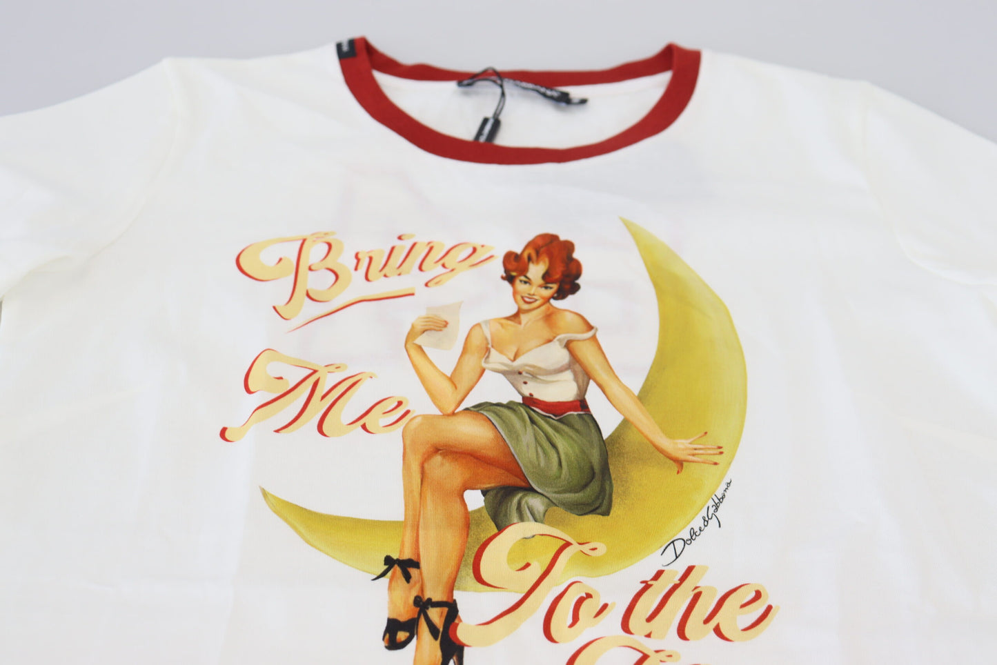 Dolce &amp; Gabbana – Weißes, bedrucktes Pullover-Oberteil mit kurzen Ärmeln