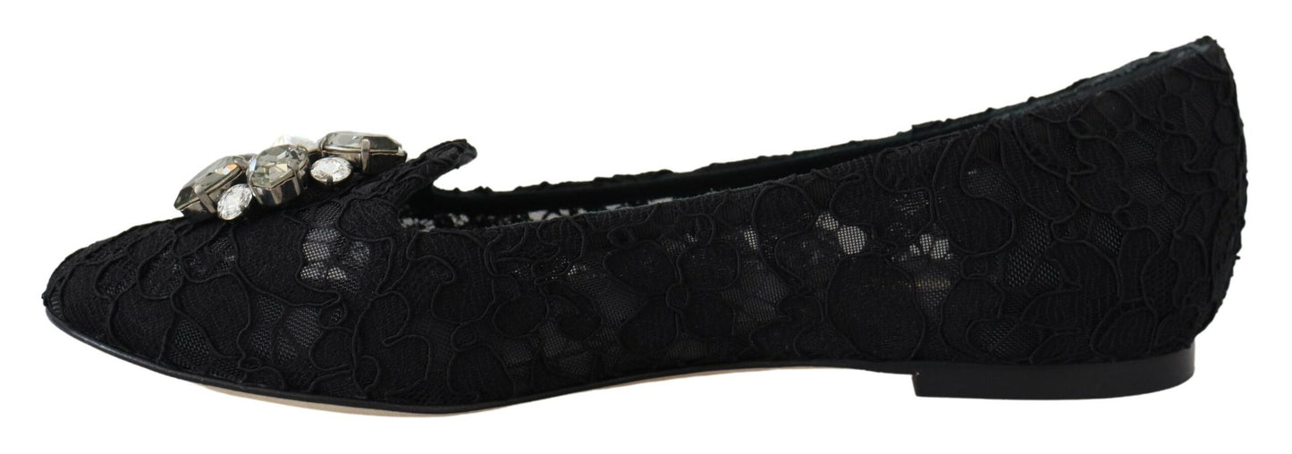 Chaussures plates en dentelle et cristaux Dolce &amp; Gabbana Taormina noires