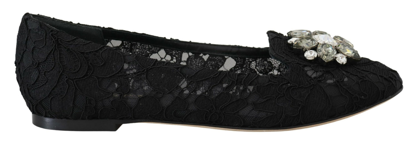 Chaussures plates en dentelle et cristaux Dolce &amp; Gabbana Taormina noires