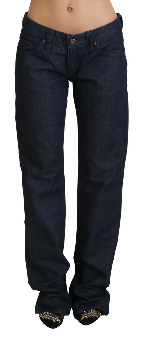 Exte Dunkelblaue Damen Jeans mit niedriger Taille und gerader Passform