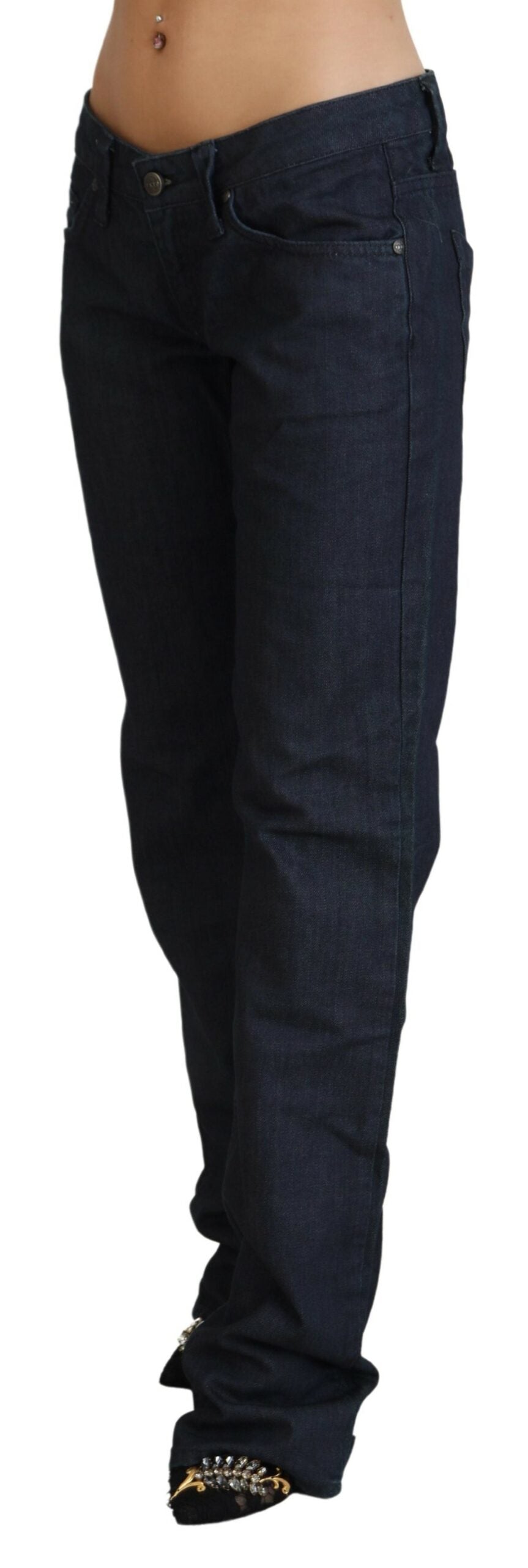 Exte Dunkelblaue Damen Jeans mit niedriger Taille und gerader Passform