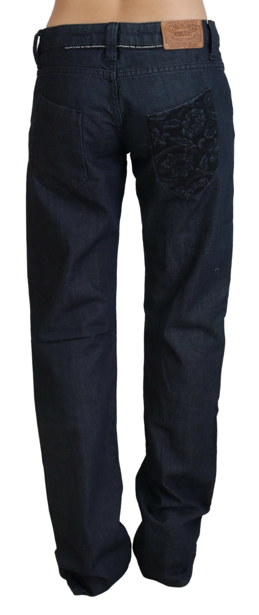 Exte Dunkelblaue Damen Jeans mit niedriger Taille und gerader Passform