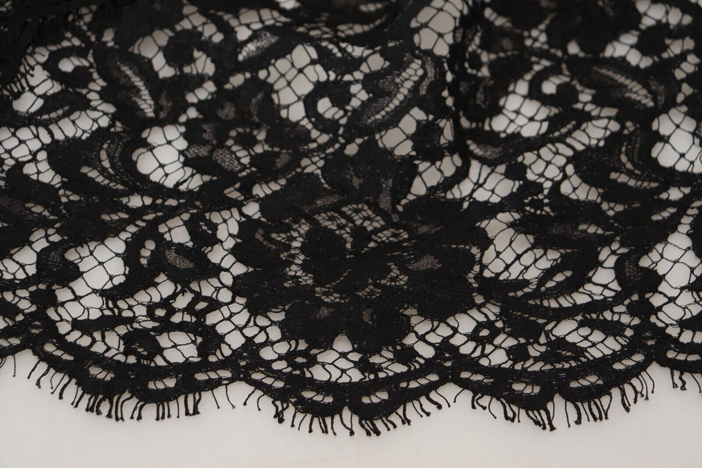 Robe courte droite en coton et dentelle florale noire Dolce &amp; Gabbana