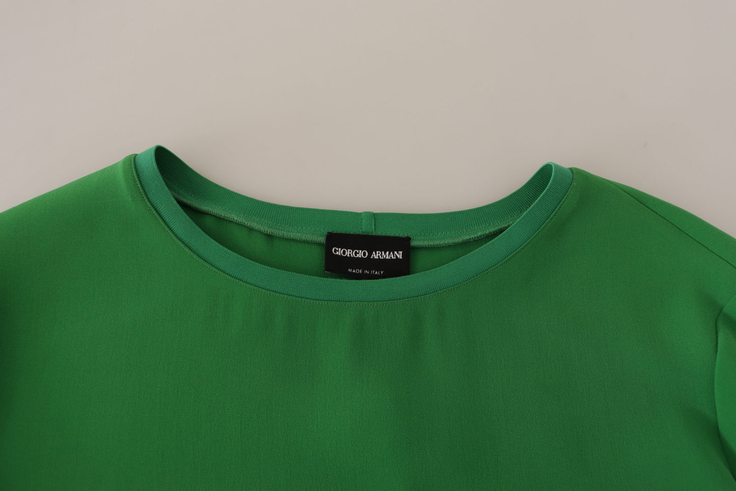 Pull col rond à manches longues en soie verte Armani