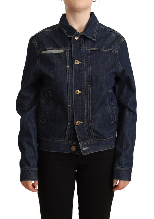 Veste en jean bleu foncé à manches longues et boutons Master Coat
