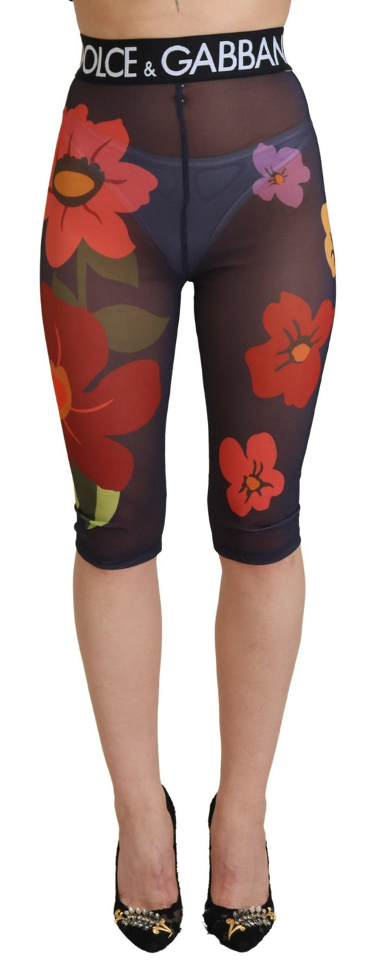 Dolce &amp; Gabbana Leggings à fleurs noires Pantalon taille extensible