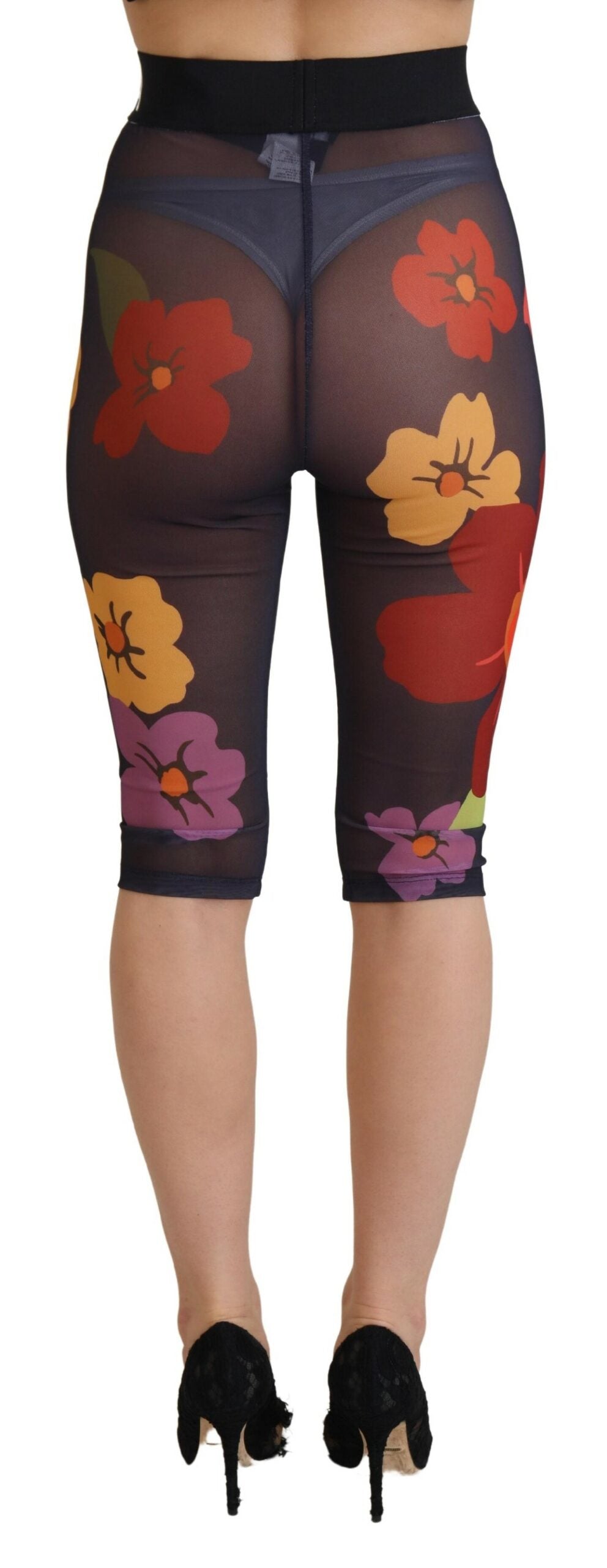 Dolce &amp; Gabbana Leggings à fleurs noires Pantalon taille extensible