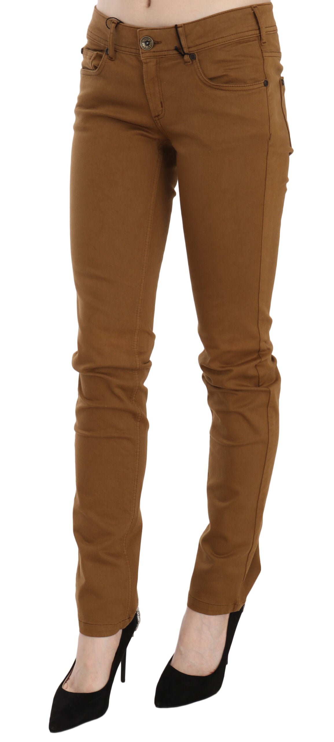 Jean slim taille moyenne en coton marron PLEIN SUD