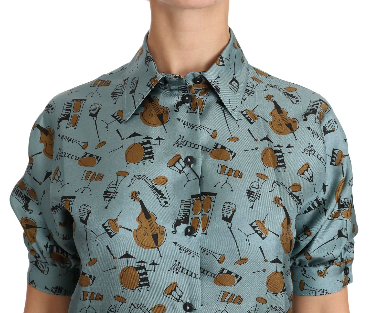 Chemise à manches courtes en soie multicolore Dolce &amp; Gabbana avec instruments de musique