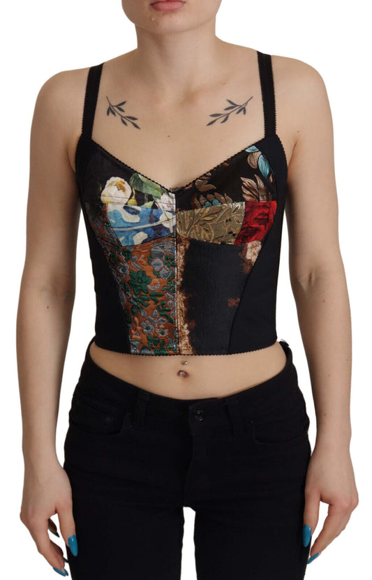 Chemisier corset noir patchwork Sicily de Dolce &amp; Gabbana