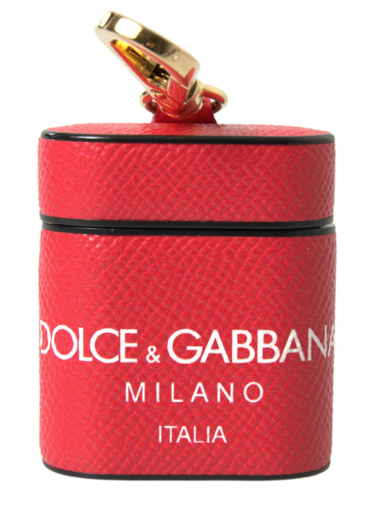 Dolce &amp; Gabbana Airpods-Hülle mit rotem Lederband und goldfarbenem Metalllogo