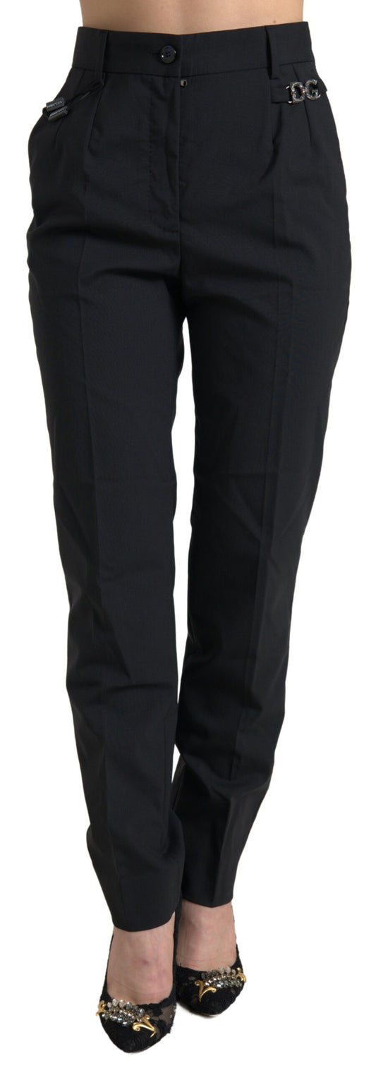 Pantalon fuselé taille haute en laine noire Dolce &amp; Gabbana