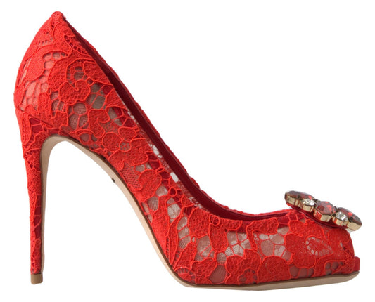 Dolce &amp; Gabbana Rote Taormina-Pumps mit Spitzenabsatz und Kristallen
