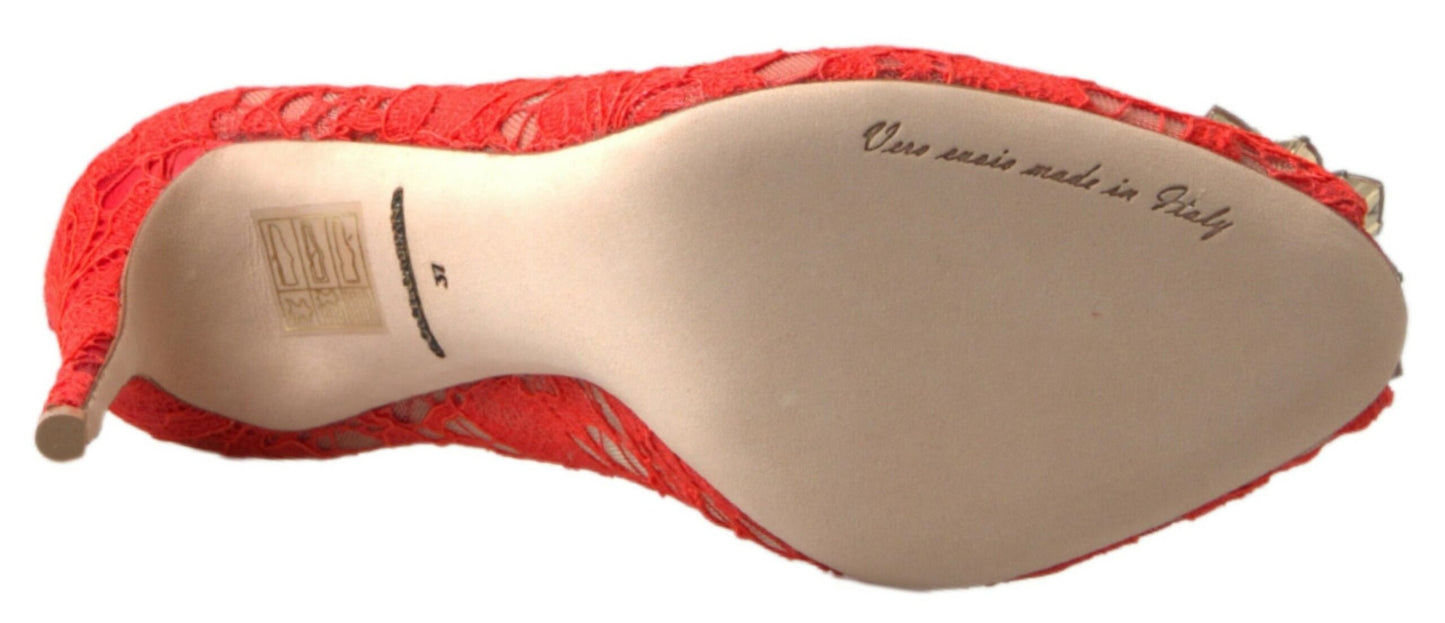 Dolce &amp; Gabbana Rote Taormina-Pumps mit Spitzenabsatz und Kristallen