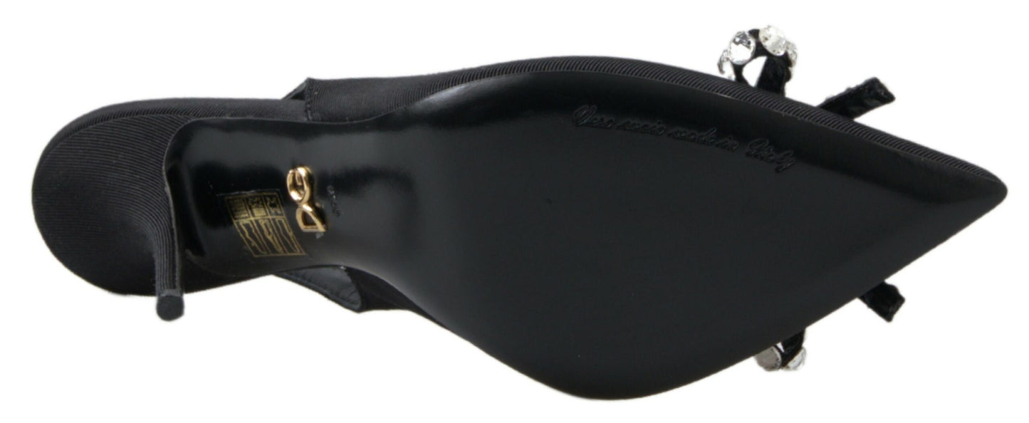 Chaussures à talon slingback ornées de cristaux noirs Dolce &amp; Gabbana